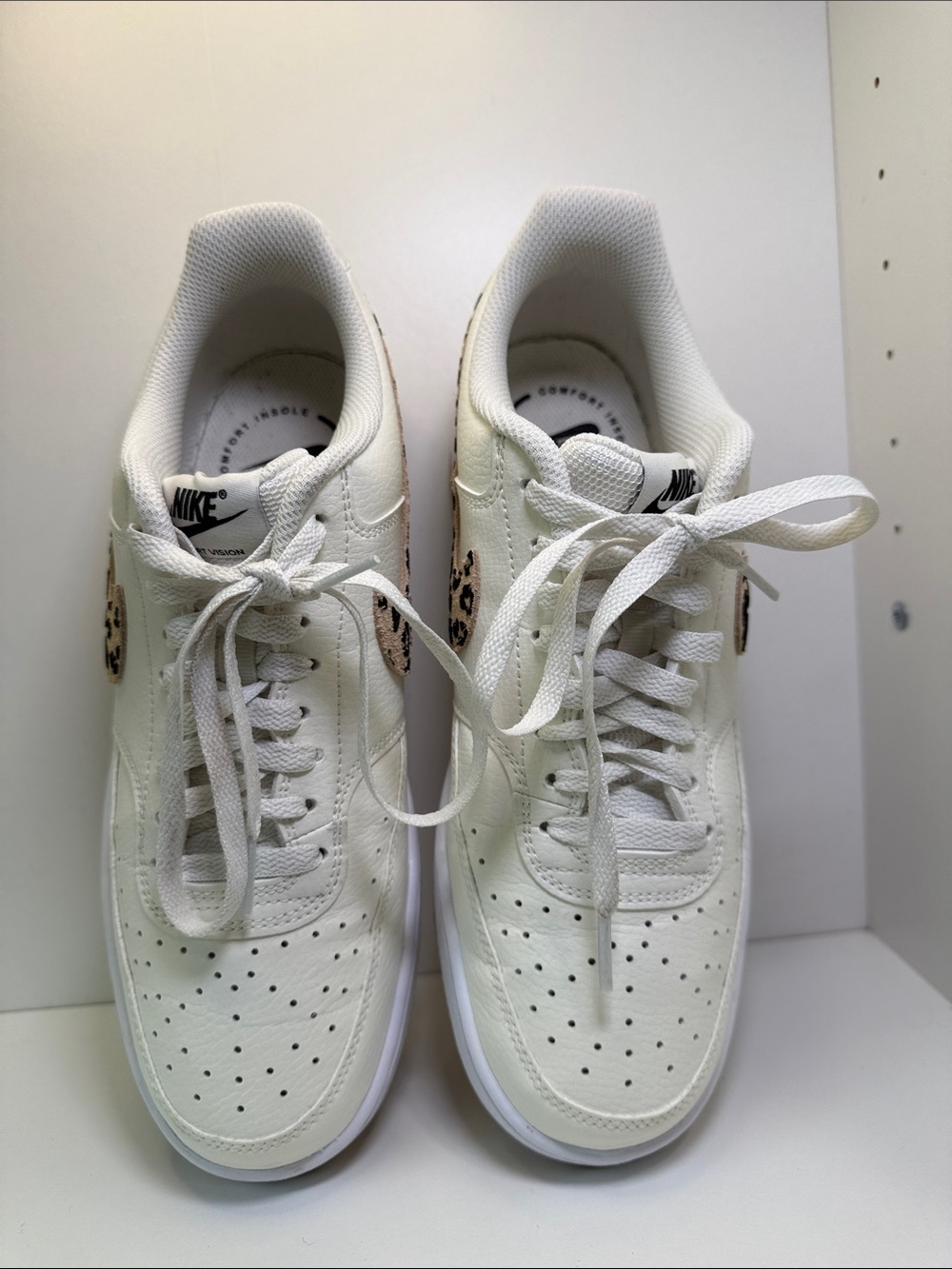 Nike Court Vision - White Leather with Leopard Swoosh - Size 10 - Picture 4 of 15